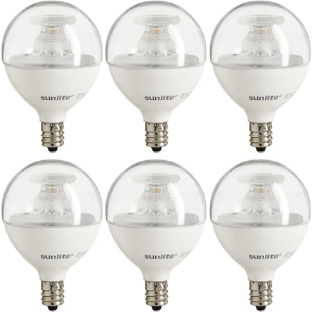 Sunlite LED G16.5 Globe Light Bulb, 7W 60W Equiv, 500 Lumens, 2700K Warm Wht, Dimmable, E12, Clear, 6PK 40298-NS